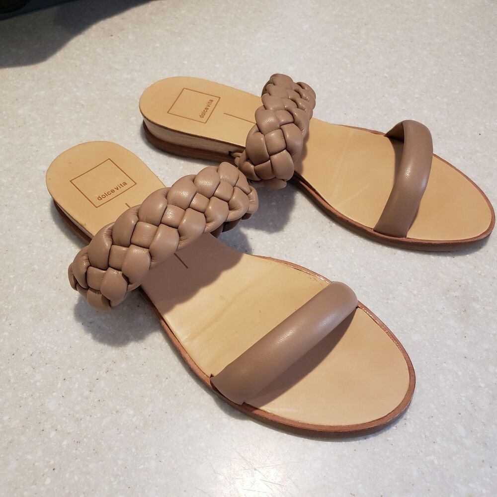 Dolce Vita Indy Sandals Womens Size 8 Med Slip On Square Toe Braided Tan Brown